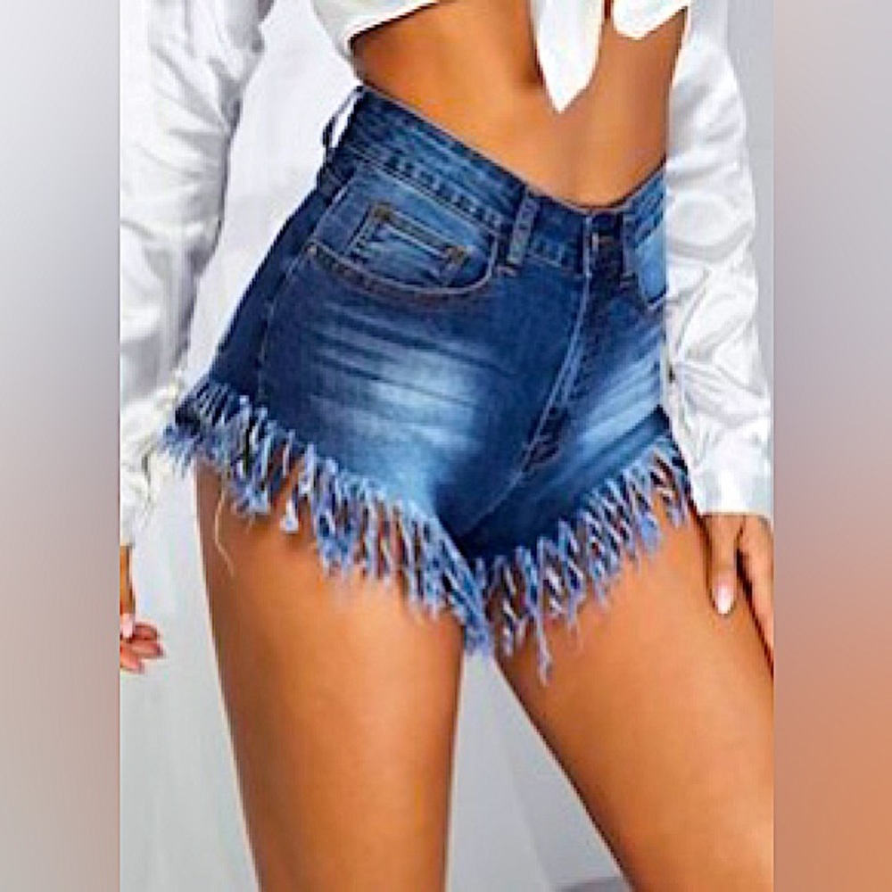 High Waisted Blue Jean Short Shorts w/ruffles